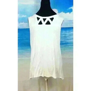 NEW DIRECTIONS Womans WHITE T-Shirt CUT OUTS Lightweight TUNIC Top size XL
